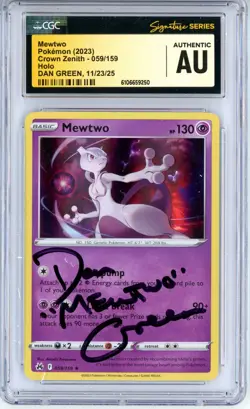 CGC Authentic Signed Dan Green Pokemon TCG Mewtwo 059/159 Crown Zenith Holo - Image 1