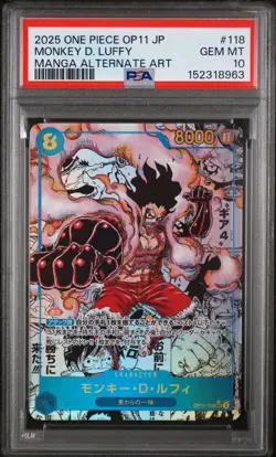Monkey D. Luffy 118 Manga Alternate Art One Piece Op11 One Piece Japanese PSA 10 - Image 1