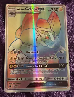 Pokemon Alolan Golem GX Secret Rare Full Art Holo SM-Crimson 113/111 250 HP - Image 1