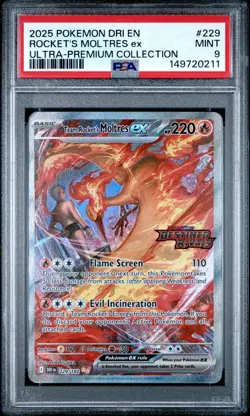 2025 POKEMON DESTINED RIVALS ULTRA-PREMIUM COLL TEAM ROCKET'S MOLTRES EX PSA 9 - Image 1