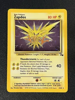 Pokemon Fossil Set Unlimited Zapdos 15/62 Holo Rare NM-LP - Image 1