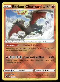Radiant Charizard 020/159 Holo Radiant Rare 2023 Crown Zenith Pokemon Near Mint - Image 1