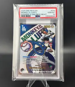 2025 ONE PIECE PROMOS DODGERS X ONE PIECE NIGHT #010 MONKEY D. LUFFY PSA 10 - Image 1