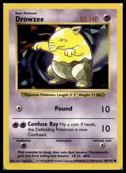 Drowzee 049/102 Base Set (Shadowless) Pokemon Card Vintage WOTC | LP - Image 1