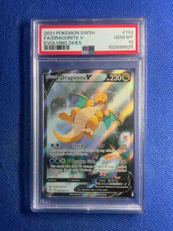2021 Pokemon SWSH FA Dragonite V Evolving Skies #192 PSA Mint 10 - Image 1