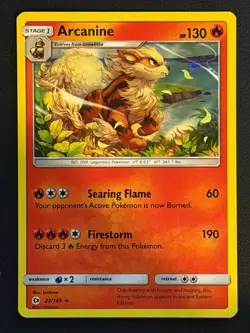 POKEMON CARD Arcanine Sun & Moon 22/149 Holo Near Mint Free P&P - Image 1