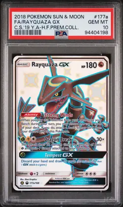 2018 POKEMON SUN & MOON CELESTIAL STORM #177A FULL ART/RAYQUAZA GX PSA 10 - Image 1