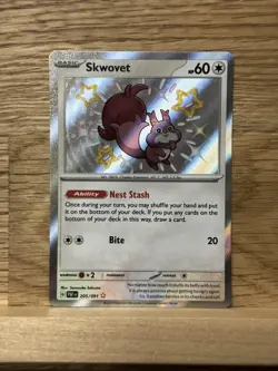 Pokemon TCG Skwovet Scarlet Violet Paldean Fates Holo Shiny Rare Card 205/091 - Image 1