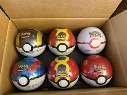 6 x Pokemon TCG Pokeball Tins - 18 Booster Packs Factory Sealed Costco Confirmed - Image 1