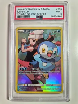 2019 Pokemon Sun & Moon Cosmic Eclipse Piplup Secret Rare #239/236 PSA 9 - Image 1