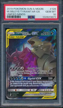 2019 Pokemon Sun & Moon 126 Megasableye Tyranitar GX Unified Minds PSA 10 - Image 1