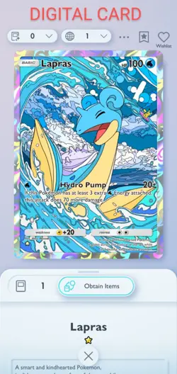 Pokemon Pocket Mobile Game Genetic Apex Set Lapras ☆ Rare Digital Trade Card - Image 1