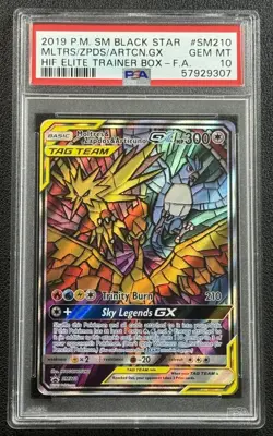 FA MOLTRES ZAPDOS ARTICUNO TAG TEAM PSA 10 2019 POKEMON BLACK STAR HIF #SM210 07 - Image 1