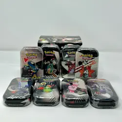 Pokemon TCG Black Bolt & White Flare 8 SEALED Mini Tin Art Set with Open Display - Image 1