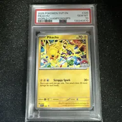 2025 POKEMON SVP EN-SV BLACK STAR PROMO WORLD CHAMPIONSHIPS #225 PIKACHU PSA 10 - Image 1