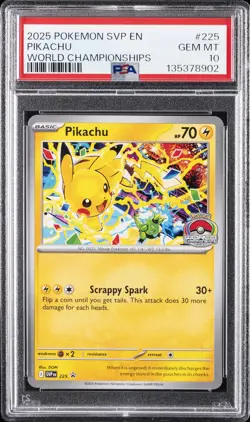 2025 POKEMON SVP EN-SV BLACK STAR PROMO WORLD CHAMPIONSHIPS #225 PIKACHU PSA 10 - Image 1