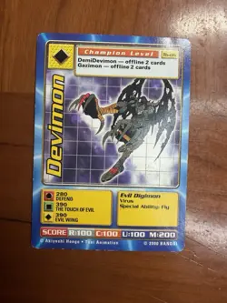 Vintage 2000 Bandai Digimon Devimon Tb-06 Digital Monsters Card Rare Anime TCG - Image 1