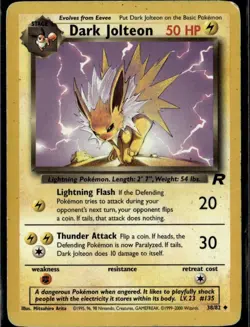 Dark Jolteon Uncommon Team Rocket 38/82 Lightning Unlimited Pokemon Card - Image 1