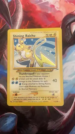 Pokemon Shining Raichu Holo 111/105 70 HP Basic Mouse English TCG Card 1995 - Image 1