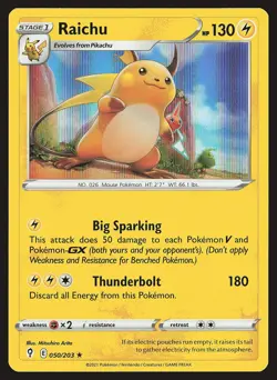 SWSH07: Evolving Skies Raichu #050/203 Holo Rare Pokemon Card - Image 1