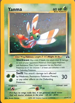 2001 Pokemon Neo Discovery Yanma Holo Card #17, SWIRL NM, EBP-0027 - Image 1