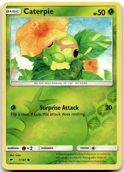 Pokemon Caterpie Burning Shadows SM03 #1/147 Common Reverse Holo LP SET FILL! - Image 1