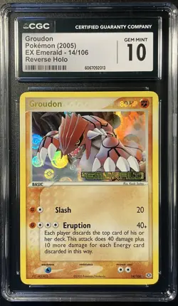 Pokemon Groudon Reverse Holo Stamped EX Emerald #14 2005 CGC 10 GM Pop 10 PSA 15 - Image 1
