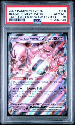 2025 POKEMON SVP EN-SV BLACK STAR PROMO #205 TEAM ROCKET'S MEWTWO EX PSA 10 - Image 1