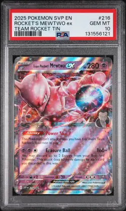 2025 POKEMON SVP EN-SV BLACK STAR PROMO #216 TEAM ROCKET'S MEWTWO EX PSA 10 - Image 1