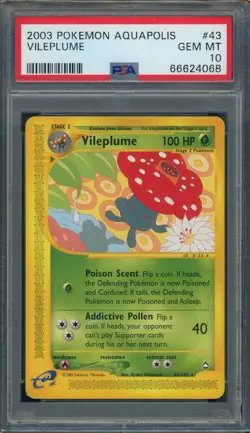 Vileplume 43/147 Non Holo Rare Aquapolis PSA 10 WOTC Pokemon Card - Image 1