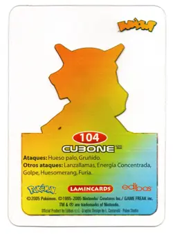 CUBONE #104 LAMINCARD COLECCION POKEMON LAMINCARDS 2005 EDIBAS (USADA) - Image 2