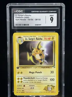 Lt. Surge’s Raichu #28 Non Holo 1st Edition Gym Heroes 2000 Pokemon CGC 9 ⚡ - Image 1