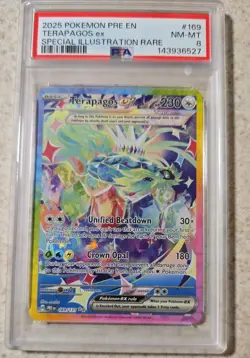 POKEMON TERAPAGOS EX #169 PSA 8 Prismatic Evolutions TCG Special Illustration - Image 1