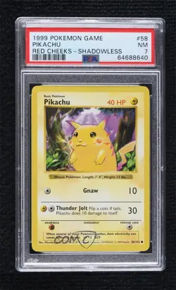Pikachu (Red Cheeks) Shadowless Pokemon Base Set PSA 7 1999 - Image 1