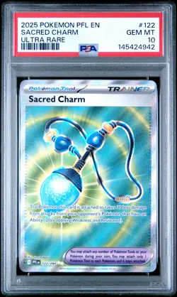 2025 POKEMON PFL EN-PHANTASMAL FLAMES ULTRA RARE #122 SACRED CHARM PSA 10 - Image 1