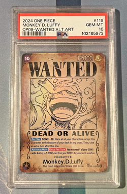 2024 One Piece EN OP09 Wanted Alt Art #119 Alternative Monkey D. Luffy PSA 10 - Image 1