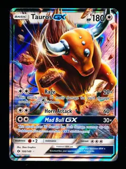 * * 1x Tauros GX 100/149 x1 * * Sun & Moon Pokemon Unplayed NM - Image 1