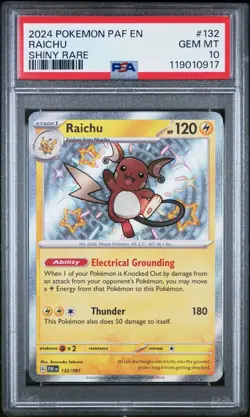 PSA 10 GEM MINT Raichu 132/091 Baby Shiny Rare Paldean Fates 2024 Pokemon - Image 1