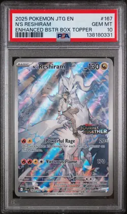 2025 POKEMON JOURNEY TOGETHER E.B. BOX TOPPER PROMO #167/159 N'S RESHIRAM PSA 10 - Image 1