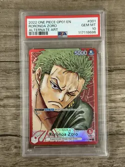 Bandai One Piece Roronoa Zoro OP01-001 Romance Dawn Leader Alt Art Foil PSA 10 - Image 1