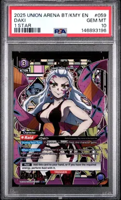2025 UNION ARENA UE05BT/KMY DEMON SLAYER 059 DAKI 1 STAR PSA 10 GEM MINT - Image 1