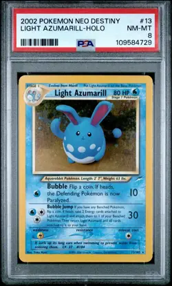 Pokemon Light Azumarill Neo Destiny Unlimited Holo Rare #13 PSA 8 - Image 1