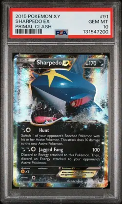 2015 Pokemon XY Primal Clash #91 Sharpedo ex PSA 10 GEM MINT - Image 1