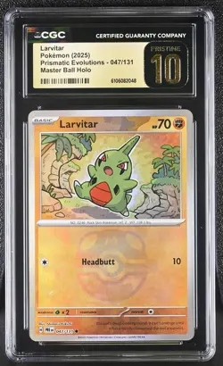 Larvitar 047/131 Master Ball Holo Prismatic Evolutions Pokemon CGC 10 Pristine - Image 1