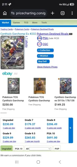 Pokemon Cynthia's Garchomp EX Destined Rivals Secret Rare Holo 232/182 330HP - Image 2