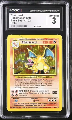 CGC 3 Charizard 4/102 Holo Base Set Graded Pokemon Card - Image 1