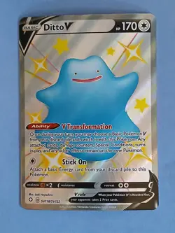 Pokemon Sword & Shield Shining Fates Ditto V SV118/SV122 Shiny Rare Full Art - Image 1