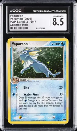 2006 POKEMON POP SERIES 3 - COSMOS HOLO #6/17 VAPOREON CGC 8.5 - Image 1