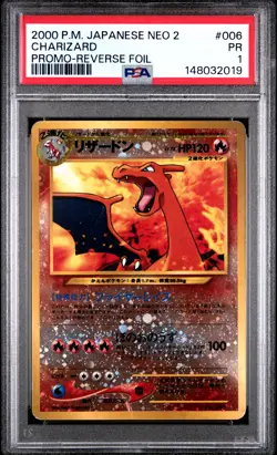 2000 POKEMON JAPANESE NEO 2 PROMO REVERSE FOIL #006 CHARIZARD PSA 1 - Image 1