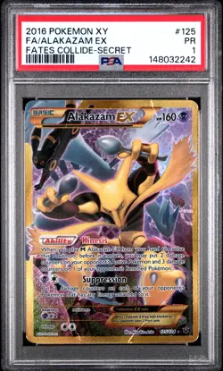 2016 POKEMON XY FATES COLLIDE SECRET #125 FULL ART/ALAKAZAM EX PSA 1 - Image 1